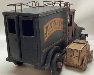 (2) WOOD MODEL TRUCKS, JONES & CO WE MOVE EVERYTHING TRUCK, COCA-COLA MUSIC BOX DELIVERY TRUCK