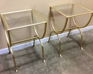 PAIR OF GLASS TOP GOLD SIDE TABLES
