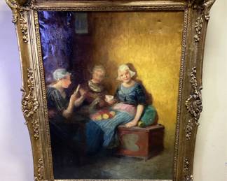 ARTIST SIGNED CARL DUXA (Austrian 1871-1937) ANTIQUE OIL ON CANVAS PAINTING, GOLD ORNATE FRAMED