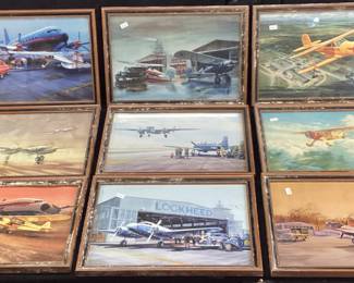(9) FRANK LOUDIN AVIATION FRAMED PRINTS, STAGGERWING SALUTE, FLIGHT PLAN, STRIKER II, DELTA CLASS 56, CLUB CUB & CONNIE