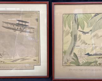 (7) SIGNED FRANK LEMON, WRIGHT AERONAUTICAL SET OF FRAMED LITHOGRAPHS