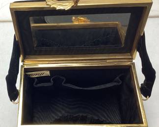 1950s TORII TOKYO BLACK VELVET FLORAL BEADED HANDBAG