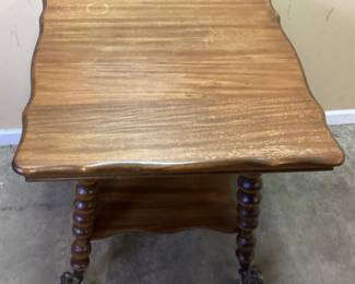 ANTIQUE OAK GLASS BALL & CLAW FOOT PARLOR TABLE