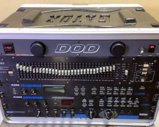 PRO AUDIO RACK, DOD AUDIO/LIGHTING POWER DISTRIBUTION MODULE, ASHLEY GRAPHIC EQUALIZER, ALESIS QUADRAVERB & MIDIVERB III, LEXICON MPX 100 DUAL CHANNEL PROCESSOR, ASHLEY XR 1001, DOD AUDIO ANALYZER RTA-4315, QSC MX1500a STEREO AMP