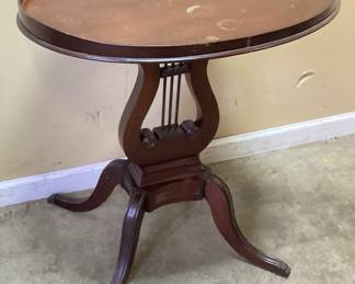 MERSMAN MID CENTURY LYRE BASE GLASS TOP PEDESTAL TABLE