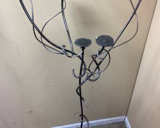 PAIR OF WROUGHT IRON FLOOR CANDLE HOLDERS