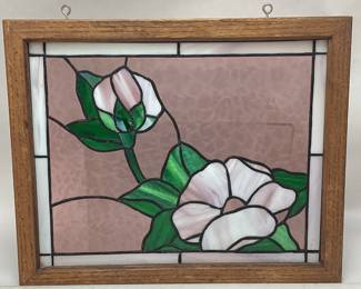 FLORAL STAINED GLASS WINDOW HANGING PANEL