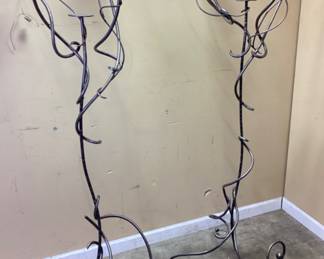PAIR OF WROUGHT IRON FLOOR CANDLE HOLDERS