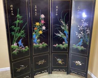 VTG. ASIAN HAND CARVED JADE FLORAL 4 PANEL SCREEN