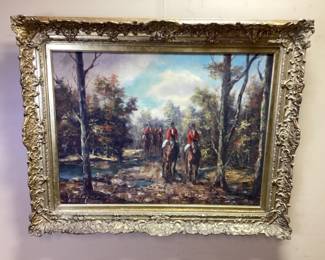 ARTIST SIGNED OIL ON CANVAS EQUESTRIAN PAINTING, FOX HUNT