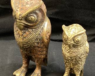 (2) BRASS OWL FIGURINES, 4’’H & 2.5’’H