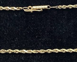 14KT YELLOW GOLD ROPE CHAIN BRACELET, 3g TOTAL WEIGHT