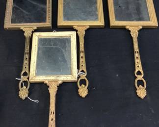 (4) ANTIQUE VICTORIAN VANITY MIRRORS w LITHO ART ON FLIP SIDE