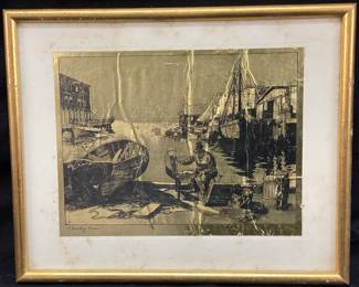 VTG. LIONEL BARRYMORE ‘’PURDY’S BASIN’’ GOLD FOIL ETCHING FRAMED PRINT