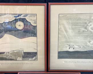 (7) SIGNED FRANK LEMON, WRIGHT AERONAUTICAL SET OF FRAMED LITHOGRAPHS