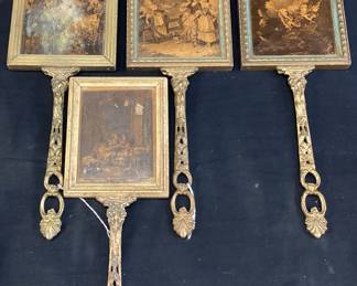 (4) ANTIQUE VICTORIAN VANITY MIRRORS w LITHO ART ON FLIP SIDE