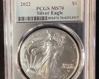 2022 SILVER EAGLE DOLLAR, FIRST STRIKE, MS70 GRADE