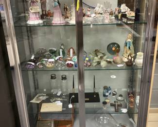 GLASS PAPERWEIGHT GROUP, GORHAM PORCELAIN FIGURINES,