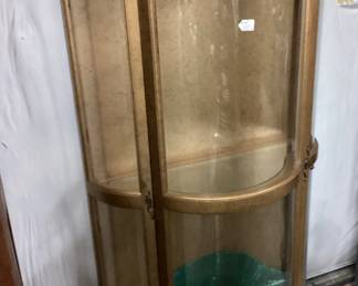 VTG. GOLD CURVED GLASS CURIO DISPLAY CASE