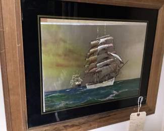 VINTAGE F.J. WARREN FOIL SAILING SHIPS, FRAMED
