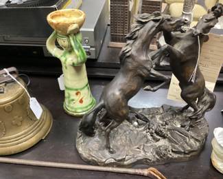 LANGFORD MONROE BRONZE CHALLENGING STALLIONS STATUE
