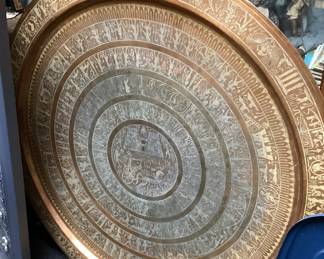 LARGE 34'' COPPER, BRASS & SILVER ASSYRIAN PERSIAN HAND CHASED FINE DETAIL ZOROASTRIAN TRAY