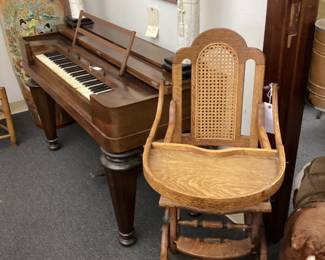 VTG. CHILDS HI CHAIR, TRAY, CANE SEAT, GRAND PIANO, 5' ASIAN VASE