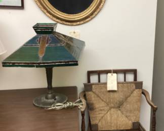 BOMBAY COMPANY DESK LAMP, VTG. PORTRAIT, ANTIQUE WOODEN COMMODE CHAIR
