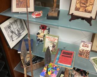 BLACK AMERICANA BOOKS, ART, AFRICAN SPEARS, 4 SHELF DISPLAY CABINET