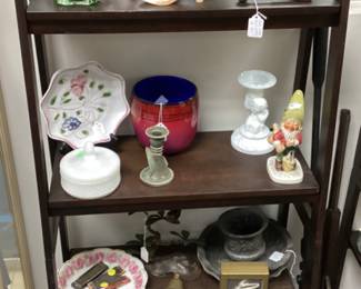 VTG. MURANO WATERMELON ART GLASS VASE, FENTON GLASS SHOE, GOEBEL GNOME, HARMONICA'S, IMPERIAL MILK GLASS,
