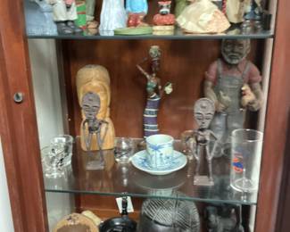 ASSORTED ANTIQUES & COLLECTIBLES, HANDMADE DOLLS, FIGURINES, TRIBAL SCULPTURES