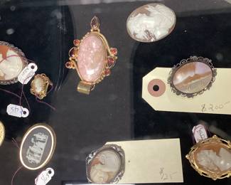 VINTAGE CAMEO BROOCHES, VICTORIAN PINS,