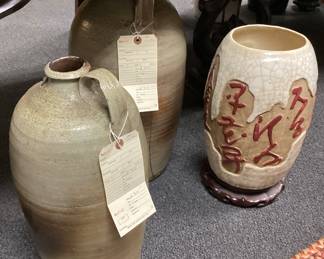 STONEWARE POTTERY JUGS, ORIENTAL PORCELAIN VASE