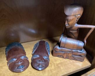 HAND CARVED AFRICAN SCULPTURED MASK & FIGURINE