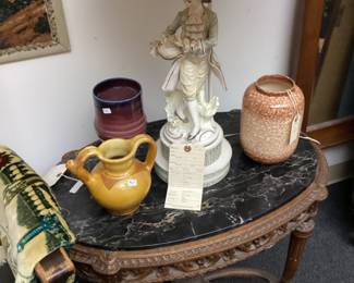 FIGURAL TABLE LAMP, ASSORTED POTTERY, MARBLETOP ACCENT TABLE