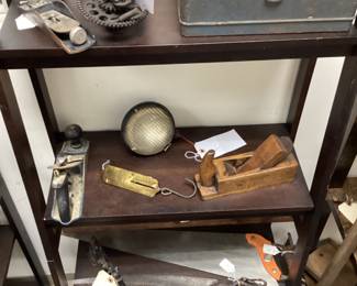 ANTIQUE TOOLS, WOOD PLANERS, SCALES, DRILL, HAND SAWS