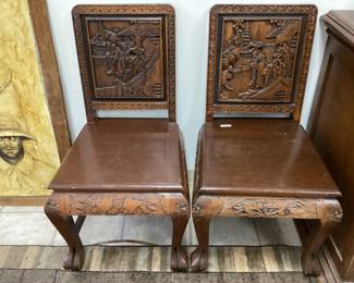 PAIR OF ANTIQUE HAND CARVED ASIAN CHAIRS