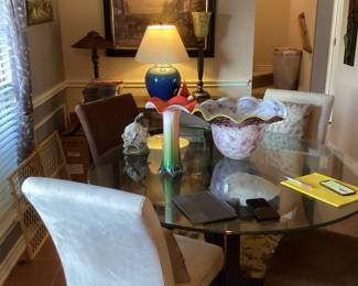 Glass, top dining table and chairs