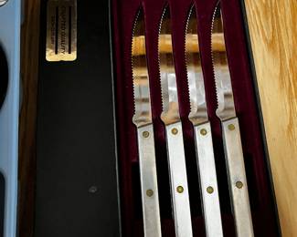 Set of vintage Rada Cutlery Steak Knives in presentation box.