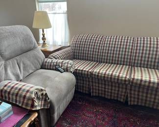 Very nice plaid Broyhill sofa and an electric recliner that raises up