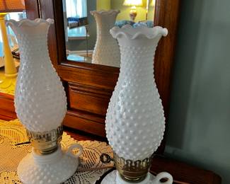 Vintage Vanity Set Hobnail Milk Glass 1950s Lamps