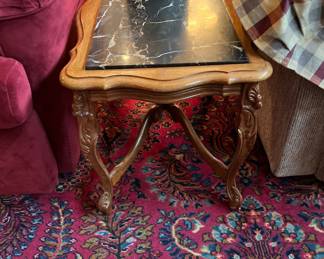 Vintage Louis XV Black Marble Walnut Low Table