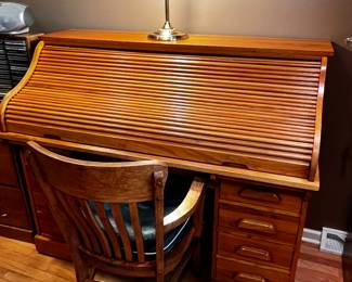 Handcrafted Roll top Desk with Vintage Heywood Wakefield Desk Chair