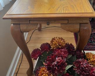 Oak side tables with pull out shelf