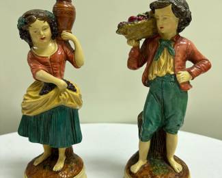 (2pc) Borghese Chalkware Figurines | Vintage Borghese Chalkware figurines of boy & girl (Made in Italy) - h. 9 x w. 3 in