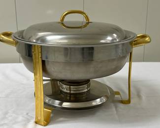 Chafing Dish | Silver chafing dish with gold accents. -  h. 11 x w. 16 in

