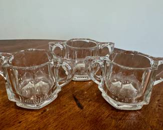 (3pc) Crystal Sugar Bowls | Vintage cut crystal sugar bowls with side handles. -  h. 3 x w. 5.5 in