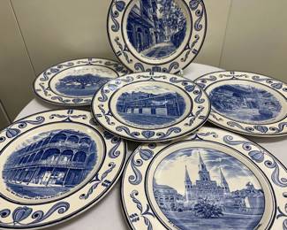 (6pc) Crown Ducal Plates | Crown Ducal "Scenes of Old New Orleans" blue and white plates (Made in England)