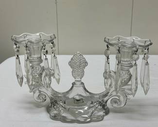 (2pc) Cambridge Candlestick Holder | Vintage Cambridge "Caprice" crystal double candlestick holders. -  h. 7 x w. 12 in