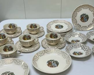 (23pc) 22K Gold Limoges Tea Cups | Vintage American Limoges Chantilly Imperial Triumph tea cups, saucers, and plates with 22-karat gold details
